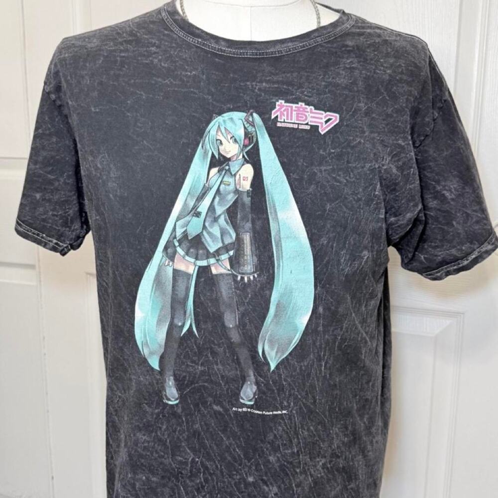 Hatsune Miku Graphic T-Shirt M/L Black Acid Wash Vocaloid Anime Y2K Style Tee
